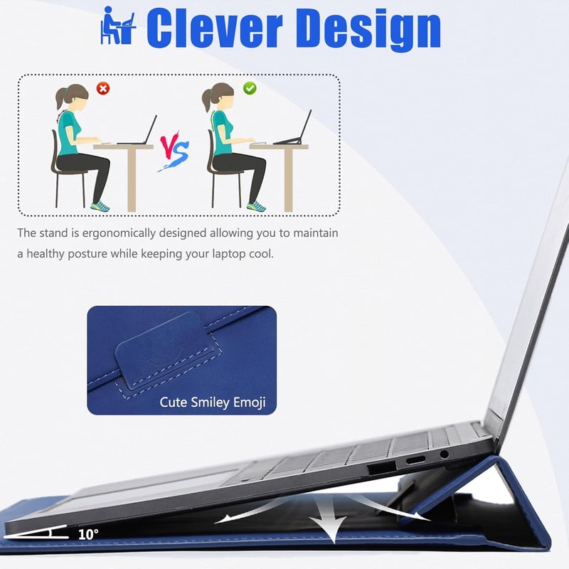 HYZUO 13" Laptop Tok Állvány Funkcióval - MacBook Air/Pro 13 M4/M3/M2/M1, iPad Pro/Air M4/M2, Surface Pro Kompatibilis - Kék