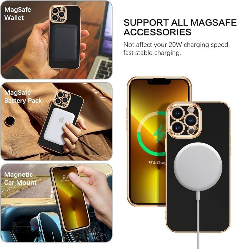 Apple iPhone 13 Pro MagSafe Mágneses Tok Fekete-Rosegold