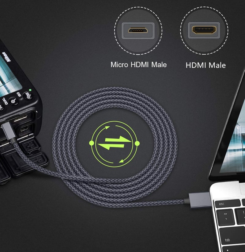 Elebase 3m-es 4K 60Hz Micro HDMI kábel Raspberry Pi, GoPro, Sony, Nikon kamerákhoz
