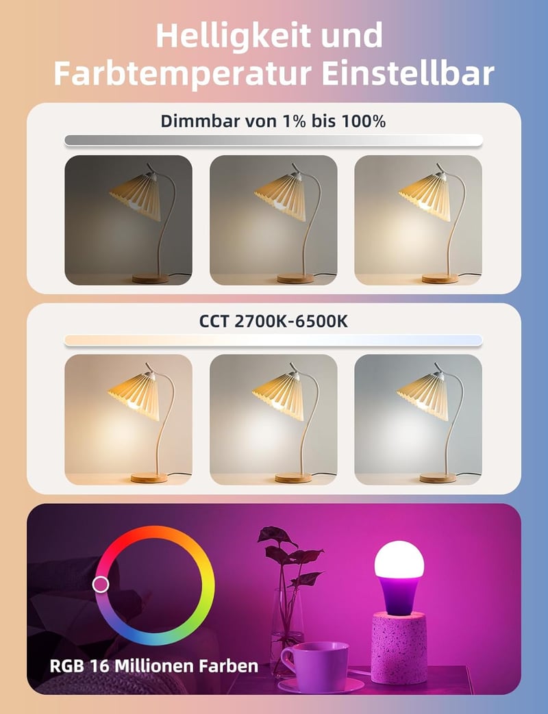 Aigostar Alexa-kompatibilis Bluetooth Mesh okosizzó, E27, RGB, 12W, 6 db + távirányító