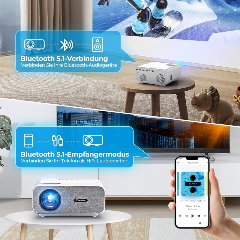 Zoomcat 4K Projektor 20000 Lumen Fényerővel - Full HD 1080P Mini Vetítő 5G WiFi és Bluetooth Funkcióval - Otthoni Mozi iPhone/Android/Laptop