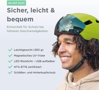 GOOFF Pilot XL méret S-Pedelec Bukósisak - NTA 8776 Tanúsított Védelem 45 km/h-ig - E-Bike Sisak Állítható Napellenzővel és LED Világítással  2
