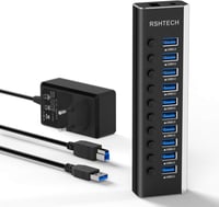 RSHTECH USB 3.0 Hub 10 Port Aktív Alumínium Elosztó 36W Tápegységgel 2