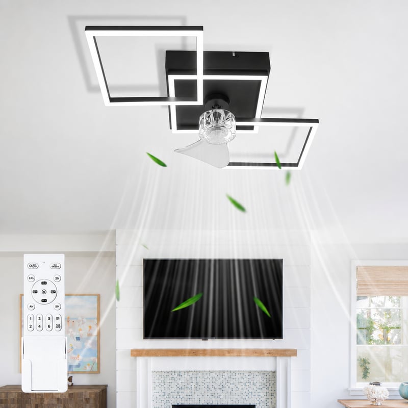 Moderný stropný ventilátor so svetlom Homefire – chybný, čiastočne funkčný: jedna vrtuľa ventilátora je zlomená (stav: pozri 2. obrázok)