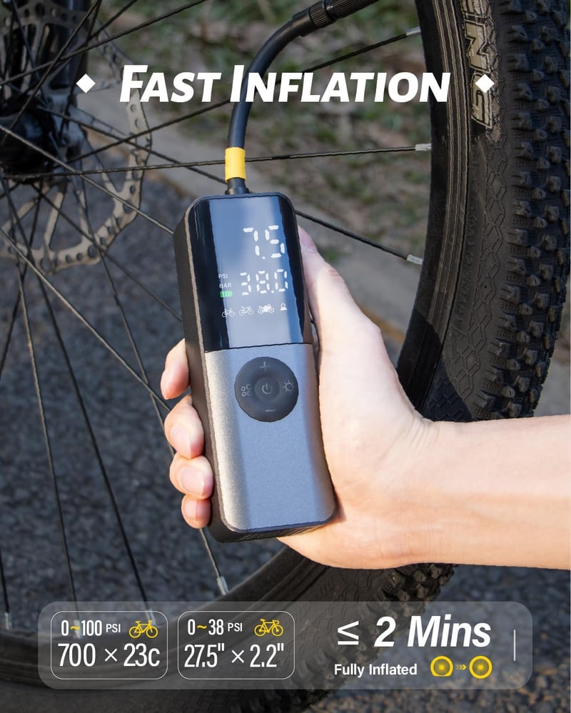 GPUTEK Elektromos Kerékpárpumpa 150PSI - Digitális Nyomásmérővel, USB Töltés