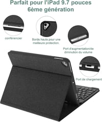SENGBIRCH iPad 9.7" Tok Francia AZERTY Bluetooth Billentyűzettel - Kompatibilis iPad 6, 5, Pro 9.7, Air 2, Air Modellekkel, Levehető, Automa 4