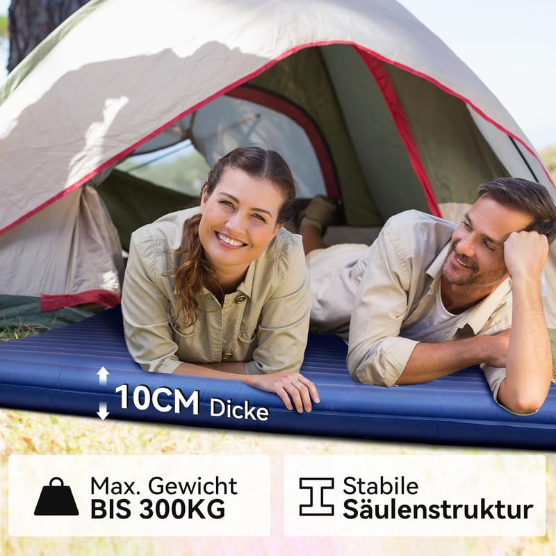Hikenture Ultrakönnyű Dupla Kempingmatrac - Felfújható Matrac 2 Személynek, Lábpumpával, 200x120cm, Túrázáshoz, Kempingezéshez, Sötétkék