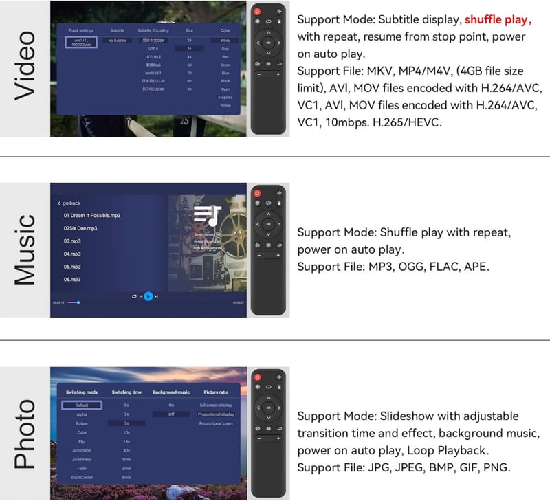 4K HDMI Médialejátszó TV-hez, 14TB HDD támogatással és távvezérlővel