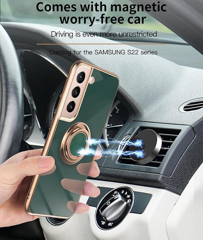 Samsung Galaxy S22 5G Lila Hátlap - 360° Autós Tartó, Ütésálló Borítás, 2 Üvegfólia
