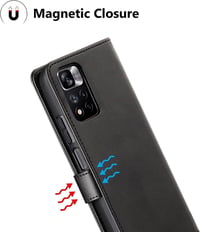 Poco M4 Pro 5G mágneses bőrtok 3 kártyatartóval - Fekete 5