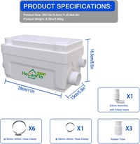 HOCANFLO 400W Szennyvízszivattyú - Réz Tekercselésű Csendes Emelőberendezés Zuhanyzóhoz, WC-hez, Mosogatóhoz és Kádhoz - 6000 L/óra Teljesít 2