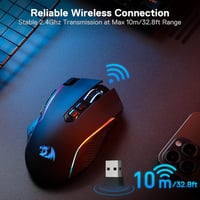 Redragon M810 Pro Vezeték Nélküli Gamer Egér, 10000 DPI, 8 Makró Gomb, Gyorstüzelés, 45 Órás Üzemidő, RGB Háttérvilágítás, PC/Mac 4