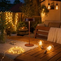 Terasa v čarovnom svetle: 1x svetelná reťaz + 1x nabíjateľná lampa + 2x vintage LED žiarovka E27 1