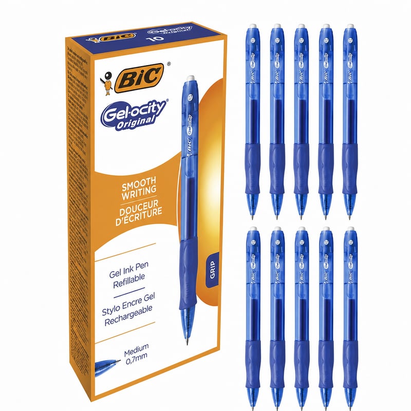 BIC Gel-ocity Original visszahúzható zselés toll, kék, 0,7 mm közepes hegy, újratölthető, 10 db (hiányos készlet, eredeti helyett)