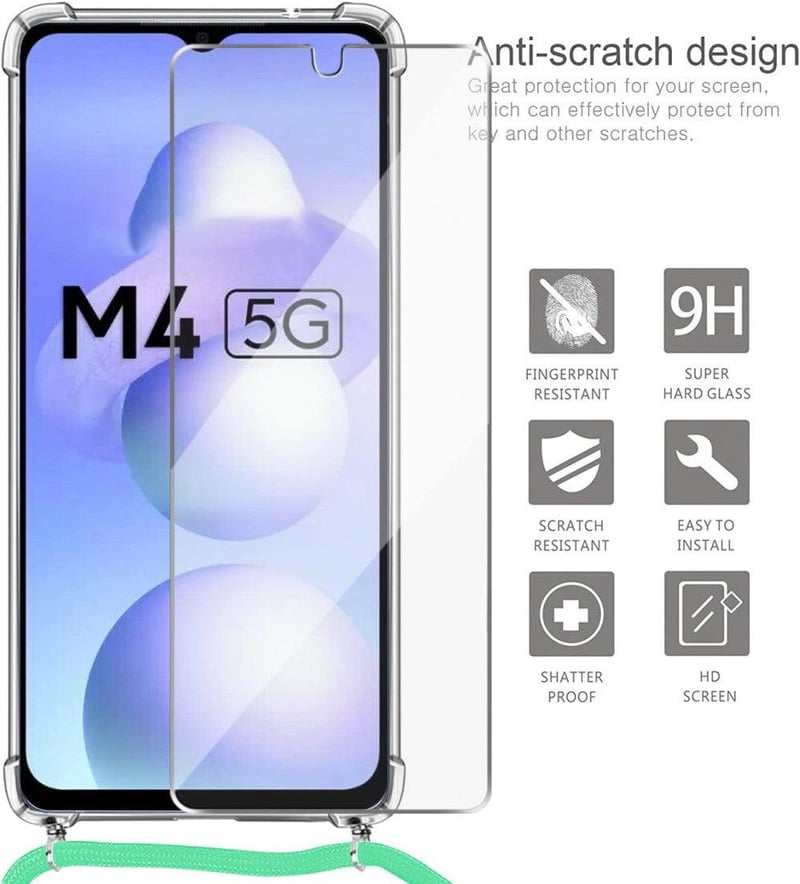 Xiaomi Poco M4 5G zöld szilikon tok nyakpánttal és fóliával