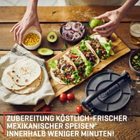 Uno Casa 20 cm-es Mexikói Tortillaprés - Előkezelt Öntöttvas Taco és Quesadilla Készítő 100 db Sütőpapírral 7