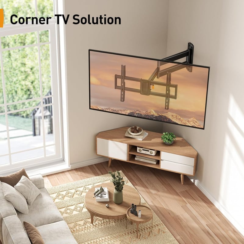 Perlegear TV Fali Tartó 32-75" LCD/LED/OLED Készülékekhez - 822 mm Hosszú Kar, 180° Forgatható, Sarokba Szerelhető, VESA 600x400mm, 45kg Teh
