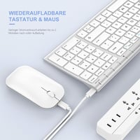 seenda Vezeték Nélküli Billentyűzet-Egér Szett - Újratölthető, Ultravékony Fém Billentyűzet QWERTZ Kiosztással PC/Laptop/Smart TV-hez, Fehér 4
