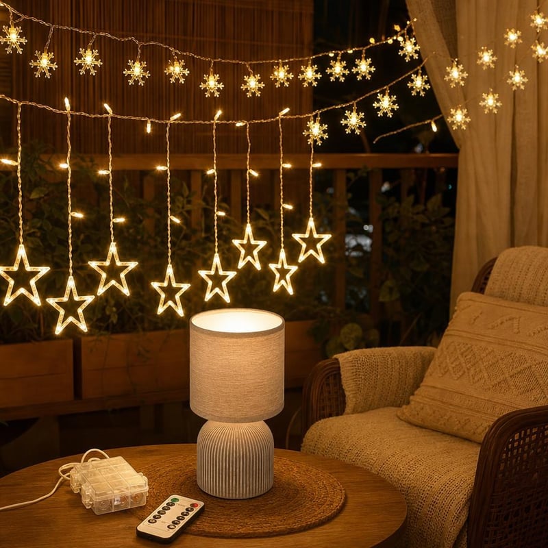 Starlight set za ugođaj: 1x 138 LED zvjezdani niz + 1x 40 LED snježne pahulje + 1x stolna lampa