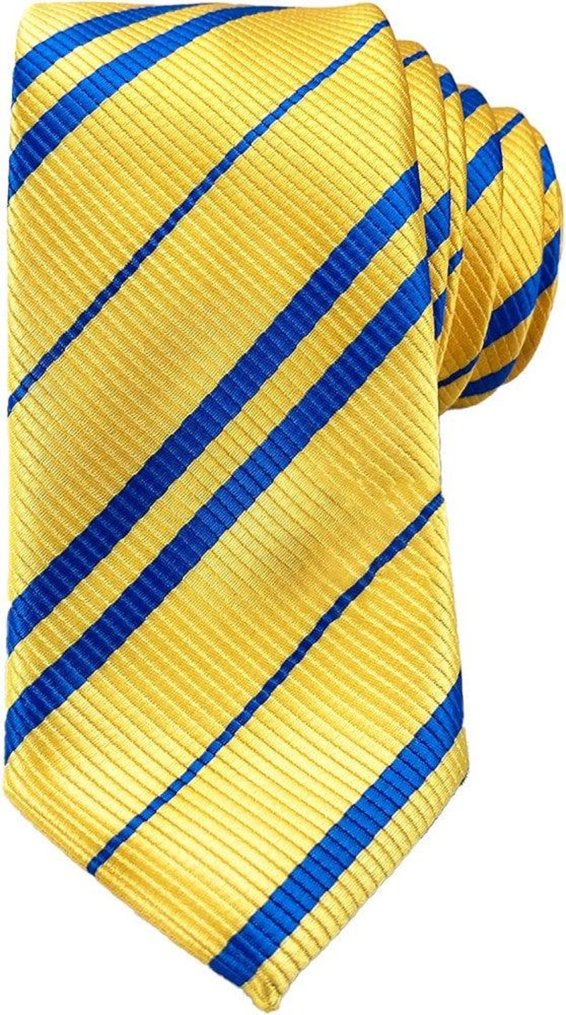 Elegáns Sárga-Kék Selyem Nyakkendő, Extra Hosszú 150 cm