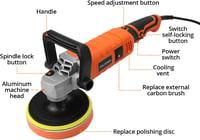 QWORK 1200W Autópolírozó Gép Szett - Változtatható Sebesség 500-3000 RPM, Polírozó Korongokkal, Autó, Motor, Bútor Polírozásához 3