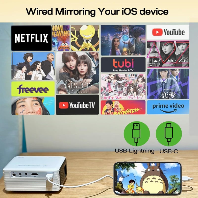 YOTON Mini Projektor WiFi 1080P Full HD USB HDMI AV iOS Android PC PS4 PS5