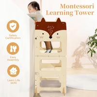 labebe Montessori Tanulótorony 1 Éves Kortól - Összecsukható Fa Konyhai Segítő Gyerekeknek, 3 az 1-ben Funkció Üzenőtáblával, Róka Mintás 2