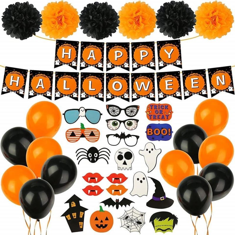 Koogel 40 részes Halloween Dekoráció Szett - Latex és Karton Elemek