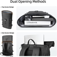 hk Rolltop Hátizsák 15,6" Laptoptartóval - Vízálló, Lopásbiztos Unisex Táska 20-27L, Utazáshoz, Munkához, Egyetemre, Fekete 4
