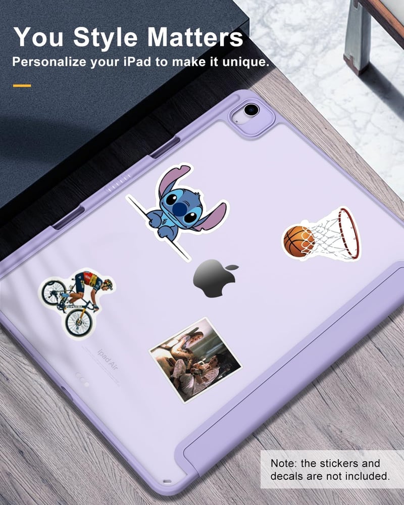 TiMOVO iPad Air 13 (M2) 2024 védőtok, tolltartóval, átlátszó hátlappal, állvány funkcióval, automatikus alvás/ébresztés, lila