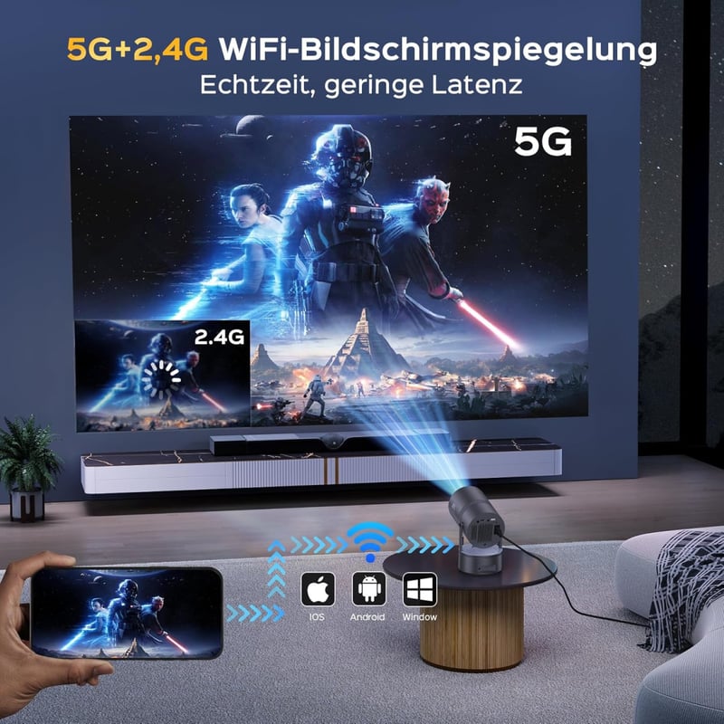 AUBOR MENTECH 4K Mini Projektor Beépített Akkumulátorral - WiFi 6, Bluetooth 5.2, Android OS, 150" Kijelző, Automatikus Keystone Korrekció, 