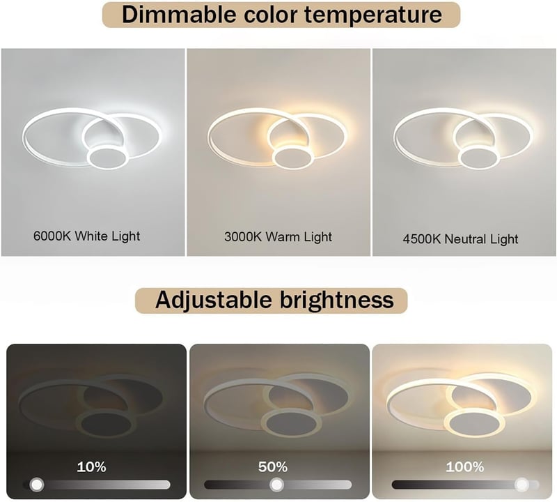 LXJCSM Modern Kerek LED Mennyezeti Lámpa 39W, 52cm, Fehér, Szabályozható 3000K-6000K, Távirányítós, 3400 Lumen, Nappali, Hálószoba, Gyereksz
