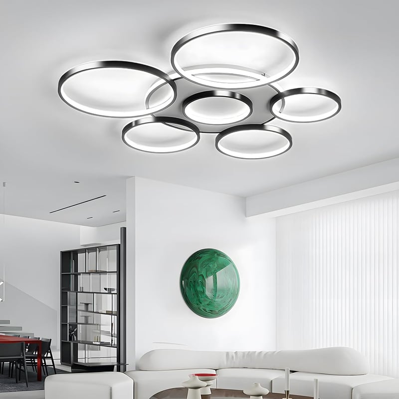 YYUTLUO Modern LED Mennyezeti Lámpa 110cm - Fekete Többkörös Csillár 120W Fokozatmentesen Szabályozható 3000-6000K Fém-Akril Lámpatest