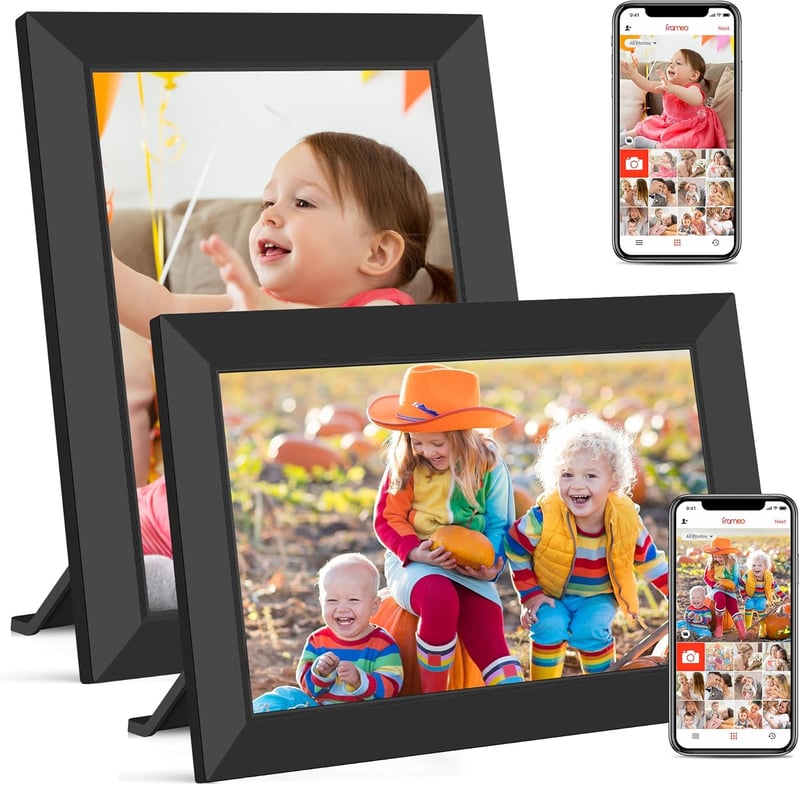 WONNIE Digitális WiFi Képkeret 10.1" HD IPS Érintőképernyővel - 32GB Memória, Frameo App, Fotó és Videó Megosztás, Automatikus Elforgatás