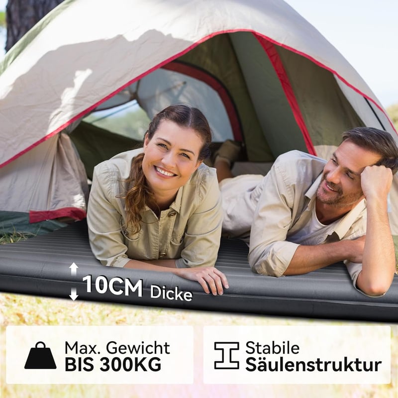 Hikenture Ultrakönnyű Dupla Kempingmatrac - 200x140x10cm Felfújható Matrac 2 Személynek, Beépített Lábpumpával, Túrázáshoz, Kempingezéshez, 