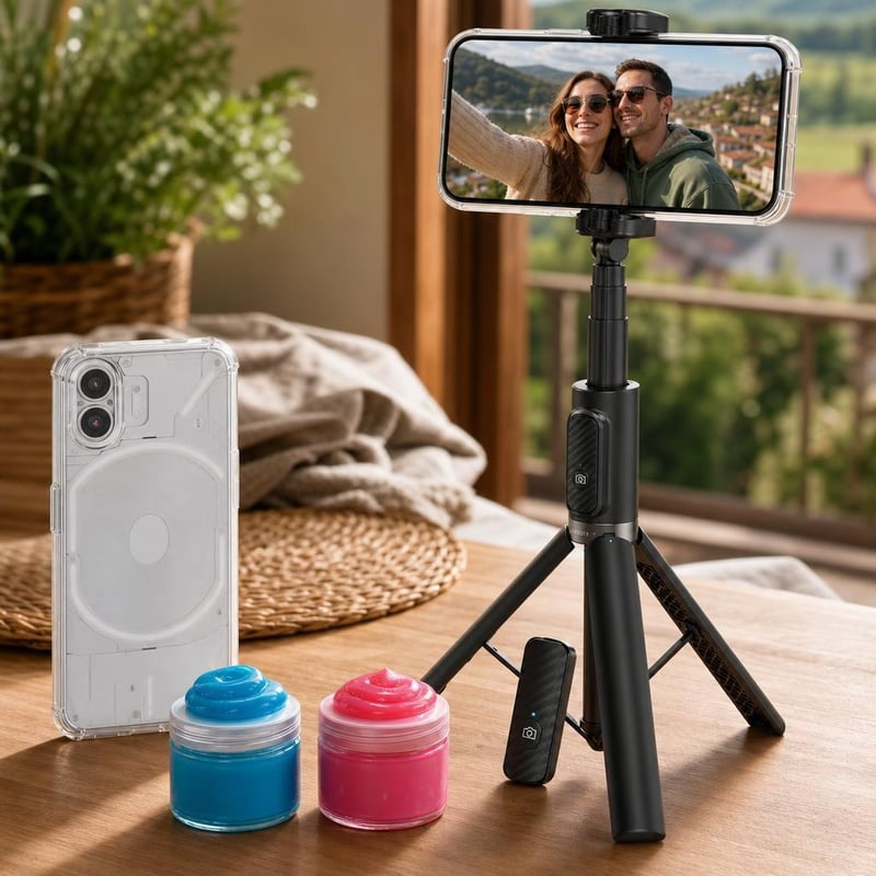 Selfie-stabil balík: 1x kryt + 2x čistiaci gél + 1x statív so selfie tyčou