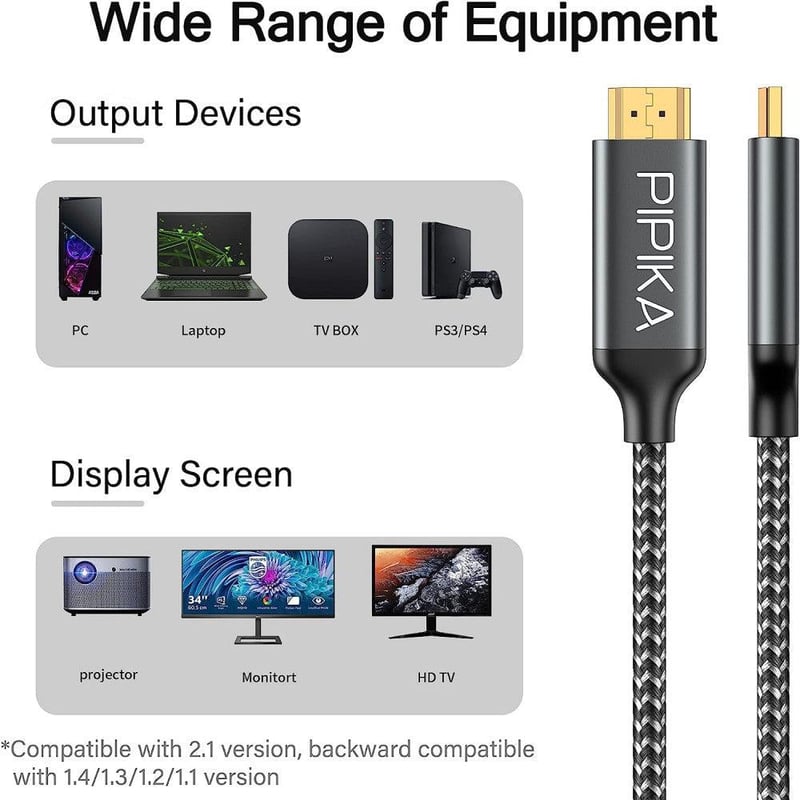 PIPIKA 8K Ultra Gyors Fonott HDMI Kábel 1m - 120Hz 4K Támogatással