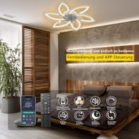 Revneey LED Mennyezeti Ventilátor Lámpával - 66W Szabályozható Fényerő, 3000-6000K, 6 Fejes Virág Dizájn, Csendes, Fehér, 78x15cm, Nappali é 6