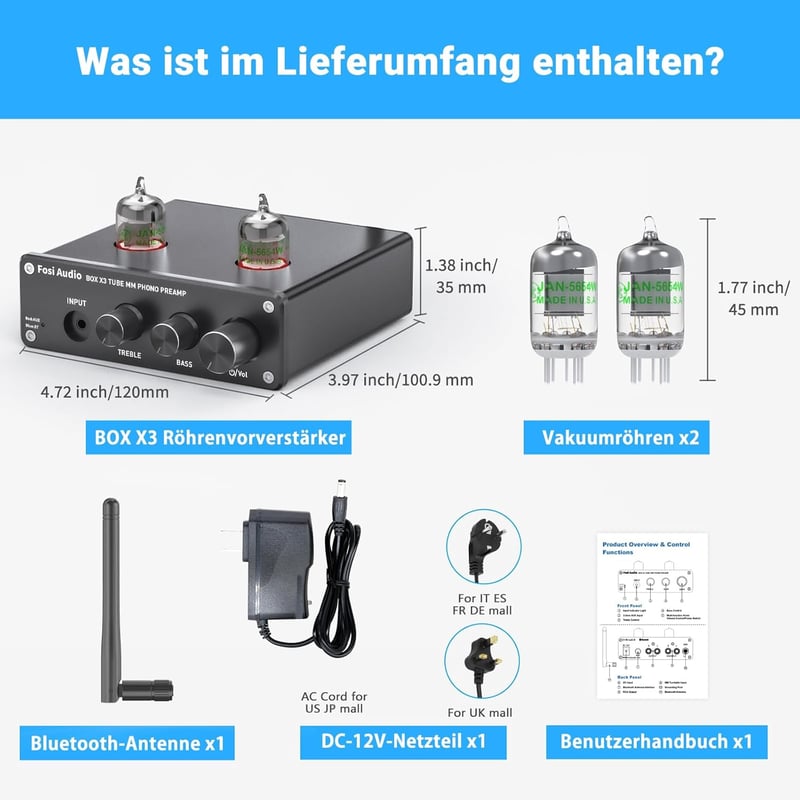 Fosi Audio Box X3 csöves MM lemezjátszó előerősítő Bluetooth 5.0 Hi-Fi rendszerekhez