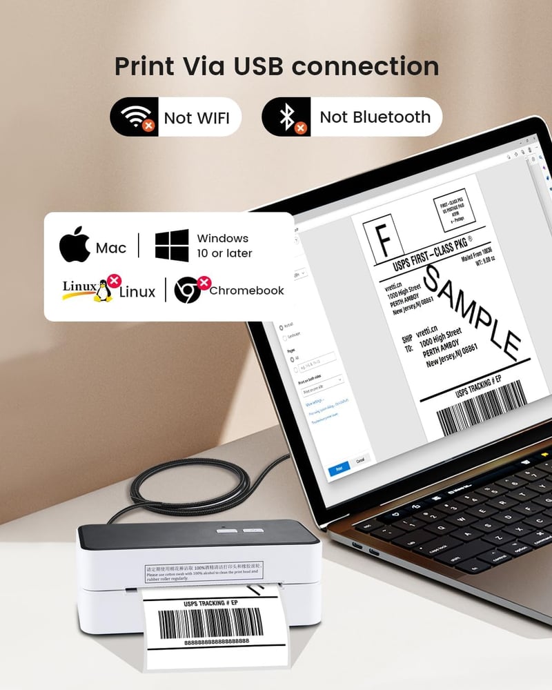 vretti Címkenyomtató USB - DHL Kompatibilis Szállítási Címkenyomtató 4x6 Méretben, Amazon, Etsy, Ebay, UPS Webshopokhoz, Windows/Mac Rendsze
