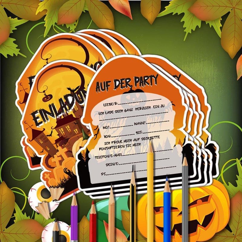Halloween Parti Meghívó Szett - 12 db Borítékkal és Matricával