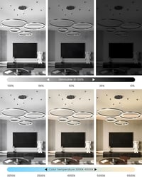 YYUTLUO Modern LED Csillár - 4 Fekete-Arany Gyűrű (20+40+60+80cm), 100W, Távirányítható, Fényerőszabályozható Mennyezeti Lámpa Nappaliba 3