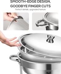 WENMILY Rozsdamentes Acél Ételmelegítő Szett 5L - 2 db Kerek Ezüst Chafing Dish Tálalóedény Gördülő Élekkel - Partikra, Büfékre, Rendezvénye 5