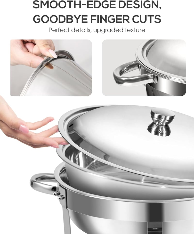WENMILY Rozsdamentes Acél Ételmelegítő Szett 5L - 2 db Kerek Ezüst Chafing Dish Tálalóedény Gördülő Élekkel - Partikra, Büfékre, Rendezvénye