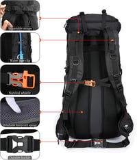 Doshwin 70L Túrahátizsák - Vízálló Esővédővel, Kemping, Túrázás, Utazás, Kirándulás - Unisex Oxford Anyagú Hátizsák Fekete Színben - XL, Black 3