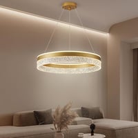 KSIBNW Állítható Fényerejű LED Függőlámpa - 36W Modern Arany Gyűrű Csillár Nappaliba, Étkezőbe - 50cm Átmérőjű Akril-Fém Mennyezeti Lámpa 1