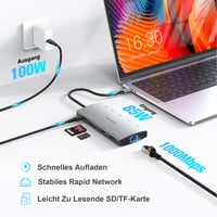 RSHTECH 11 az 1-ben MacBook Dokkoló - 8K/4K HDMI, USB 3.2/3.0, 100W PD, SD/TF, Gigabit Ethernet - Két Monitoros USB-C Hub Windows/Linux/Mac  6