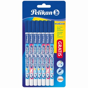 Corector de cerneală Pelikan Super Pirat, lățime scriere B (lată), set de 7 bucăți, Made in Germany, stilou pentru ștergerea cernelii școlare