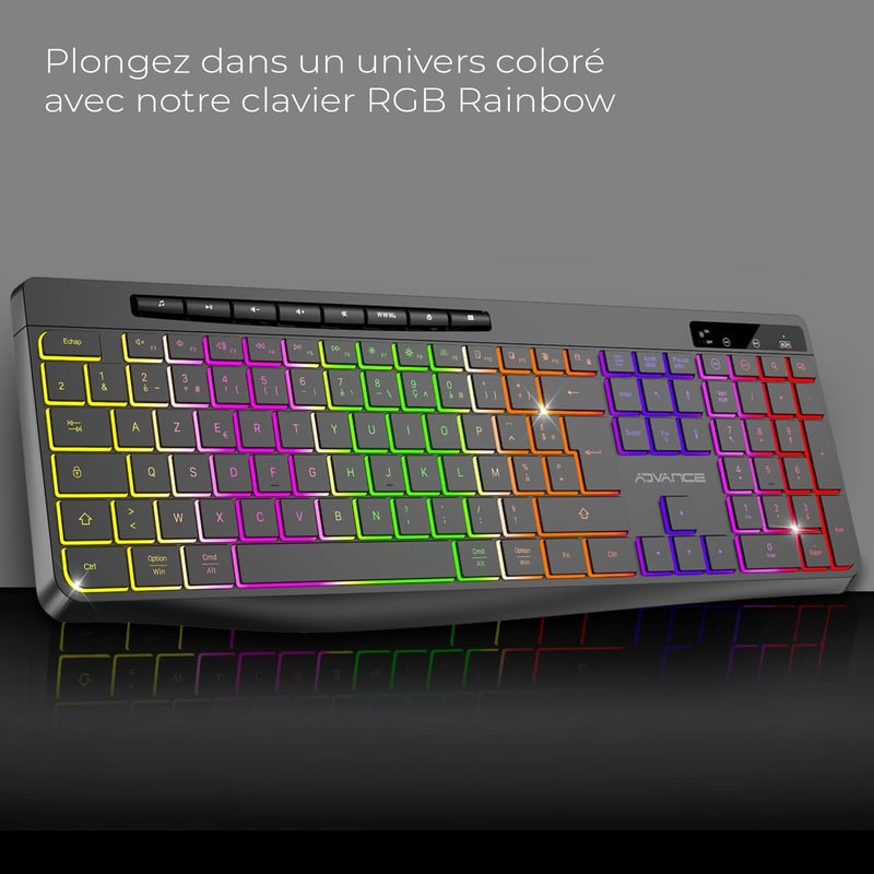AD ADVANCE R Type Vezeték Nélküli Billentyűzet - Csendes, Tölthető, RGB Háttérvilágítás, Francia Kiosztás, Windows/Mac Kompatibilis