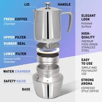 VeoHome Mokka Kávéfőző 10 Csészés 500ml - Rozsdamentes Acél Olasz Moka Kanna Indukciós, Gáz, Kerámia és Elektromos Főzőlaphoz - Dupla Szűrő  2